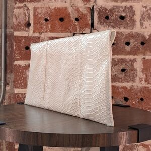 Chic White Snakeskin Envelope Clutch